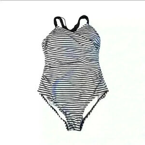 One-Piece Swim Suit Women's Size L  Kona Sol Nautical Blue White Stripes Tank